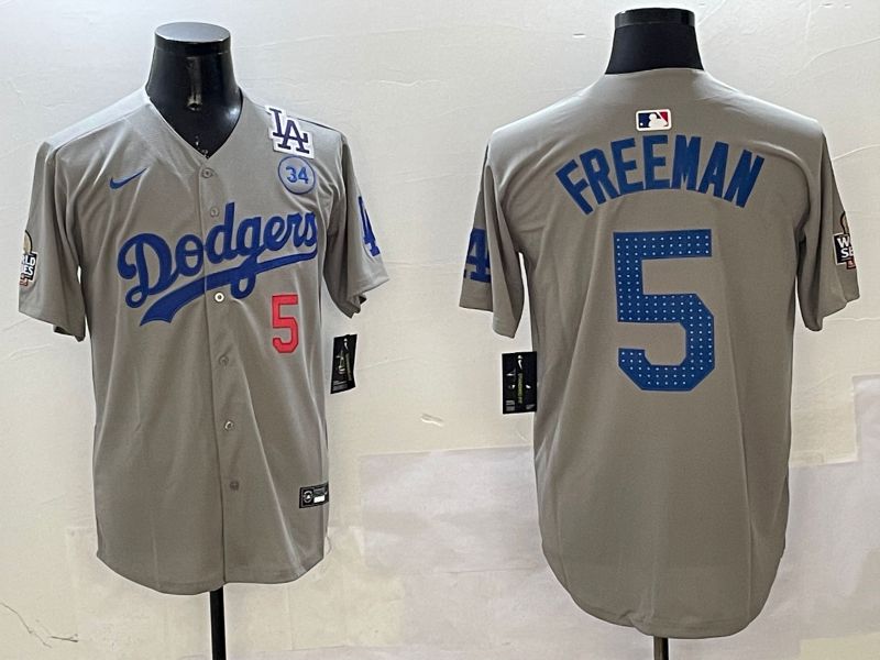 Men Los Angeles Dodgers #5 Freeman Grey Blue Fashion Game 2025 Nike MLB Jersey style 3263->los angeles dodgers->MLB Jersey